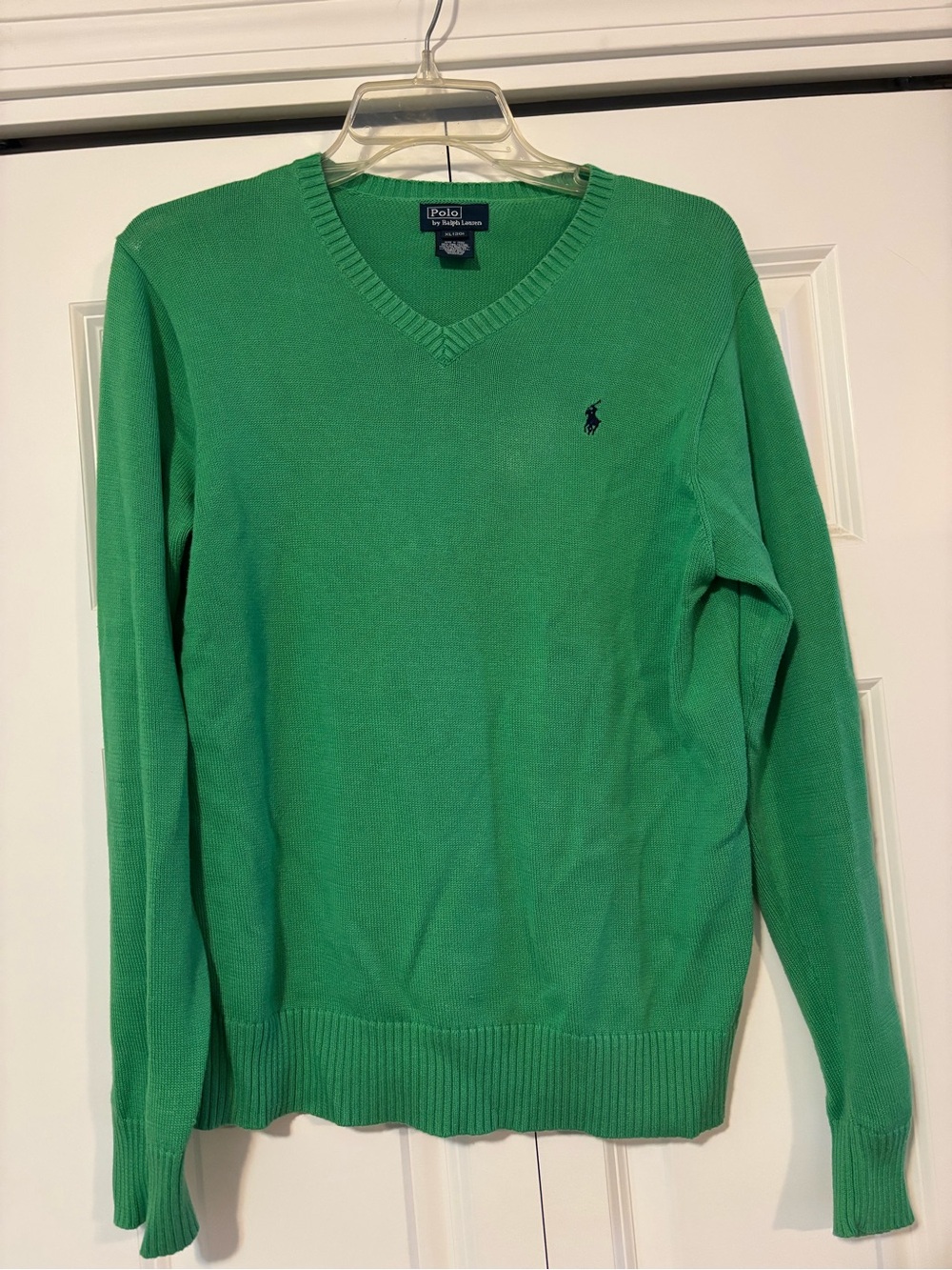Ralph Lauren Green V-Neck Sweater with Navy Pony